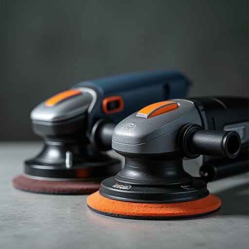 Orbital sanders and angle grinders displayed